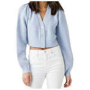 LoveShackFancy Puff Sleeve Cropped Cardigan Baby Blue XS